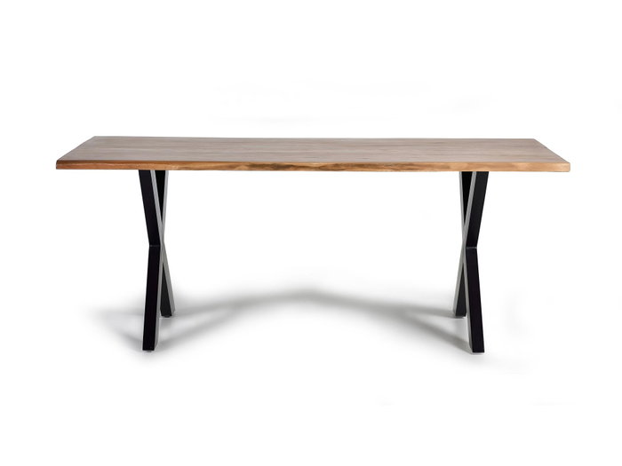 GINER Y COLOMER Mesa de comedor de madera de acacia natural y patas de metal negro